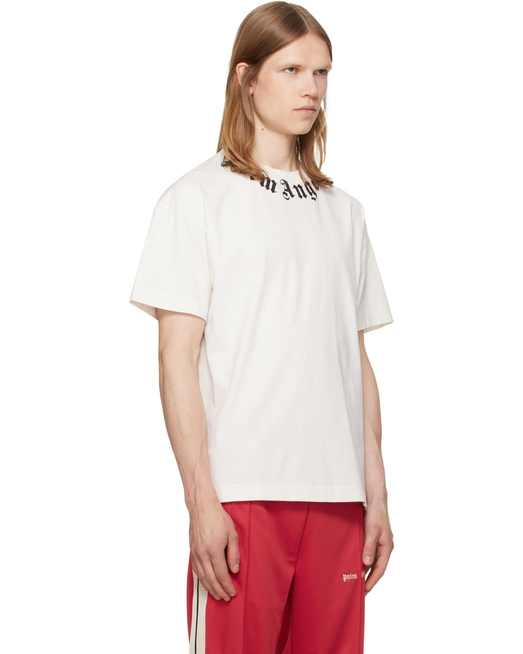 Palm Angels White Off- Neck Logo T-Shirt for men