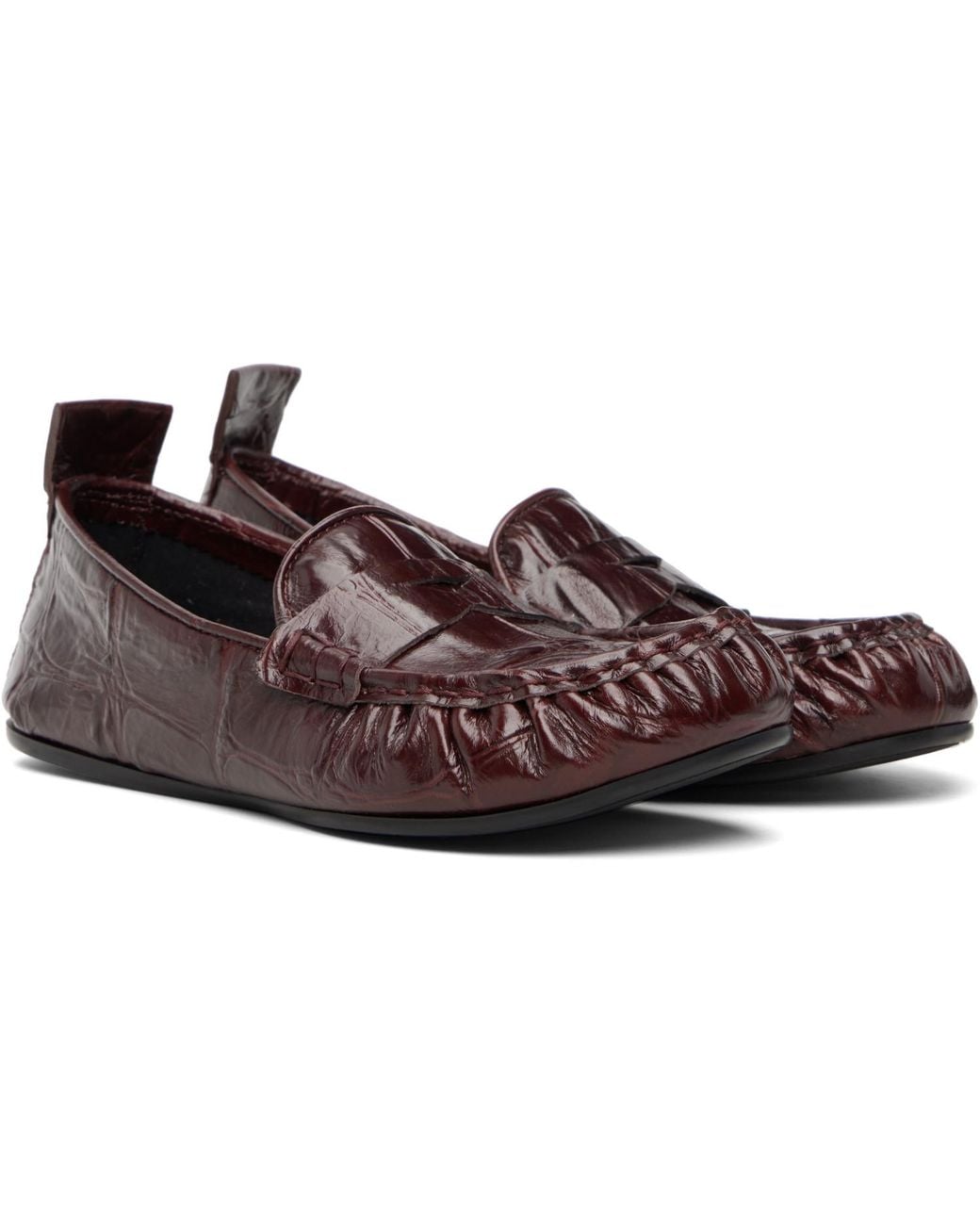 Acne Black Burgundy Leather Saddle Loafers