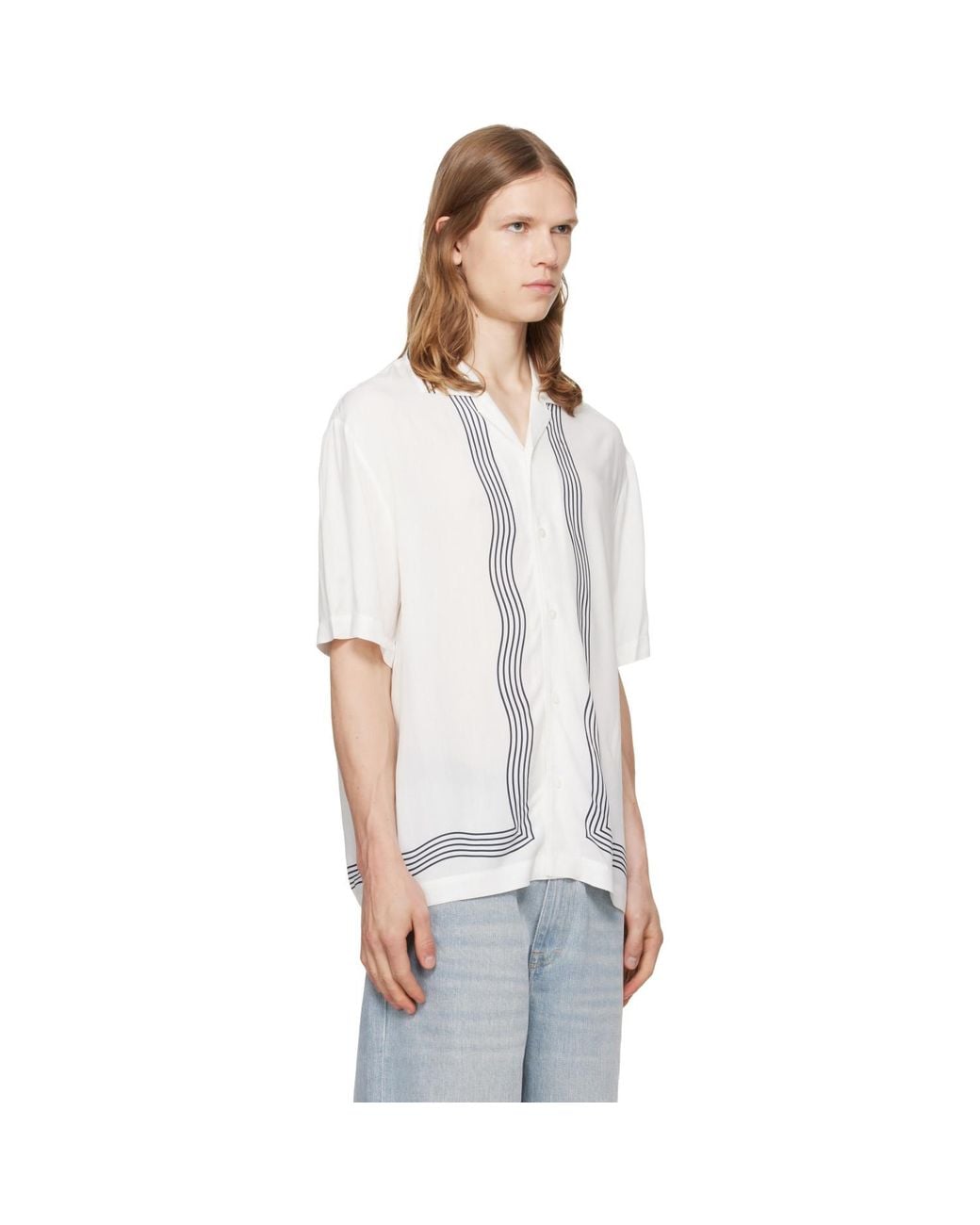 HUGO White Camp Collar Oversized-Fit Printed Shirt for men