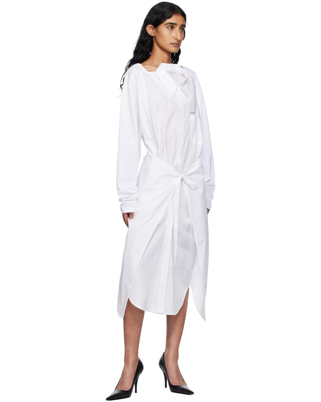 Pushbutton Black Movable Collar Wrap Midi Dress