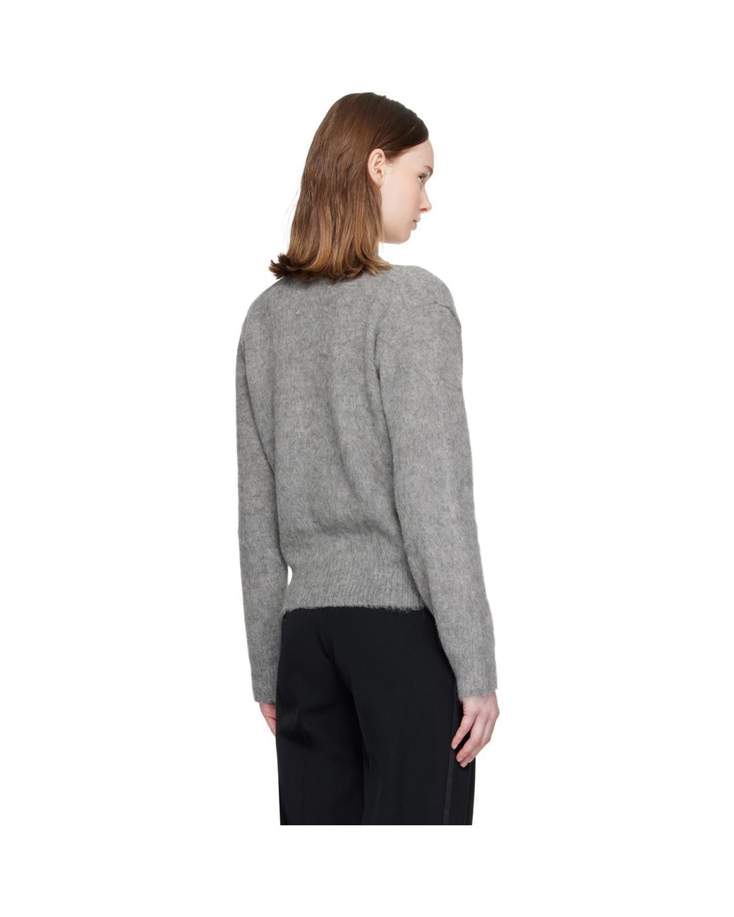 Maison Margiela Gray Brushed Alpaca V-Neck Sweater
