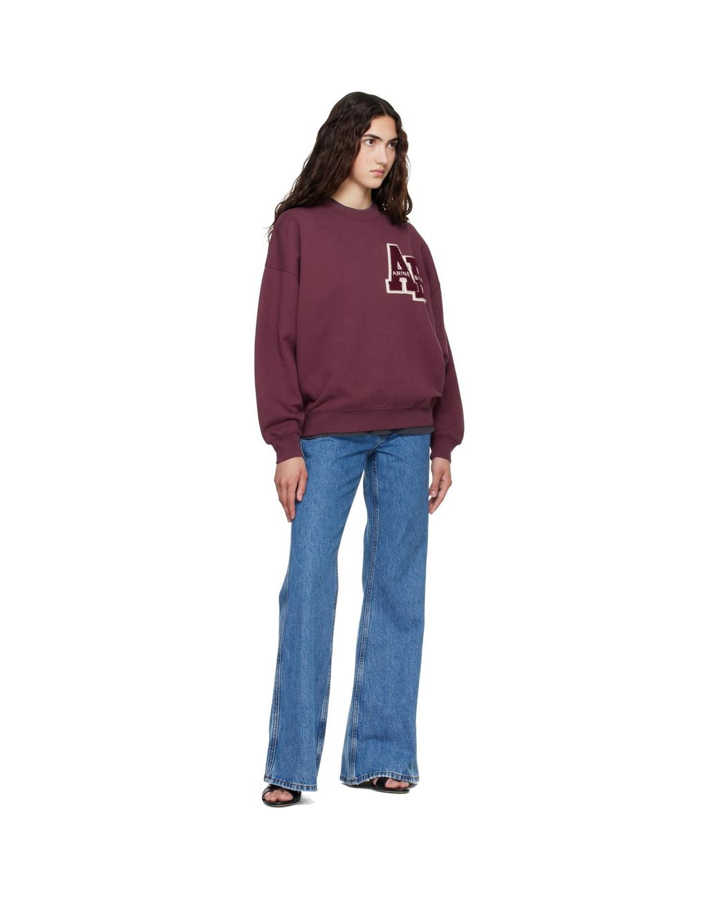 Anine Bing Red Miles Oversized Letterman Sweatshirt