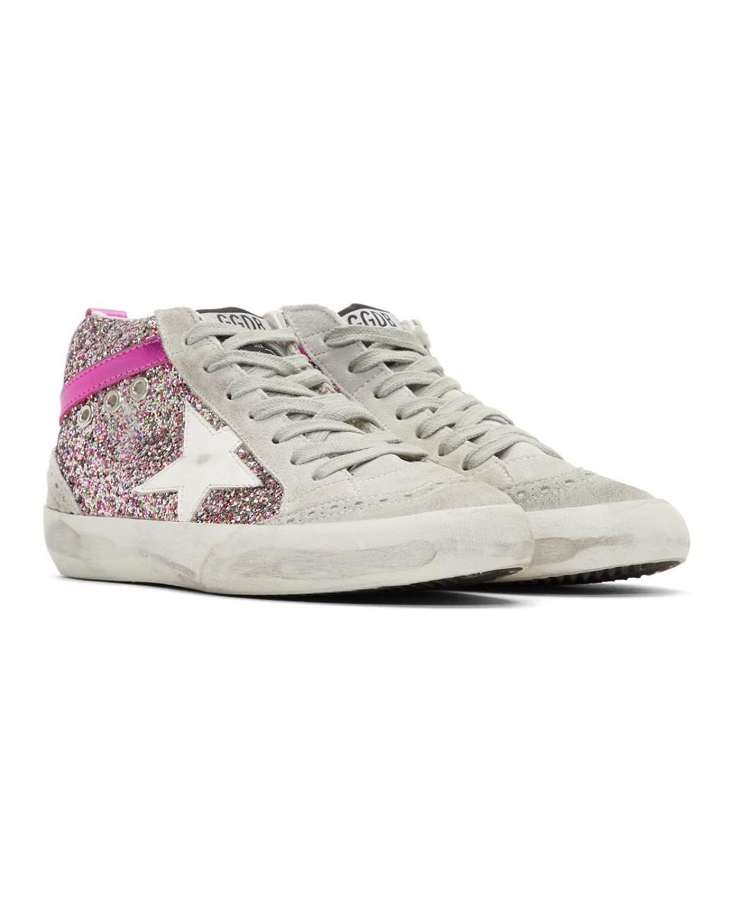 Golden Goose Grey And Pink Glitter Mid Star Sneakers Lyst