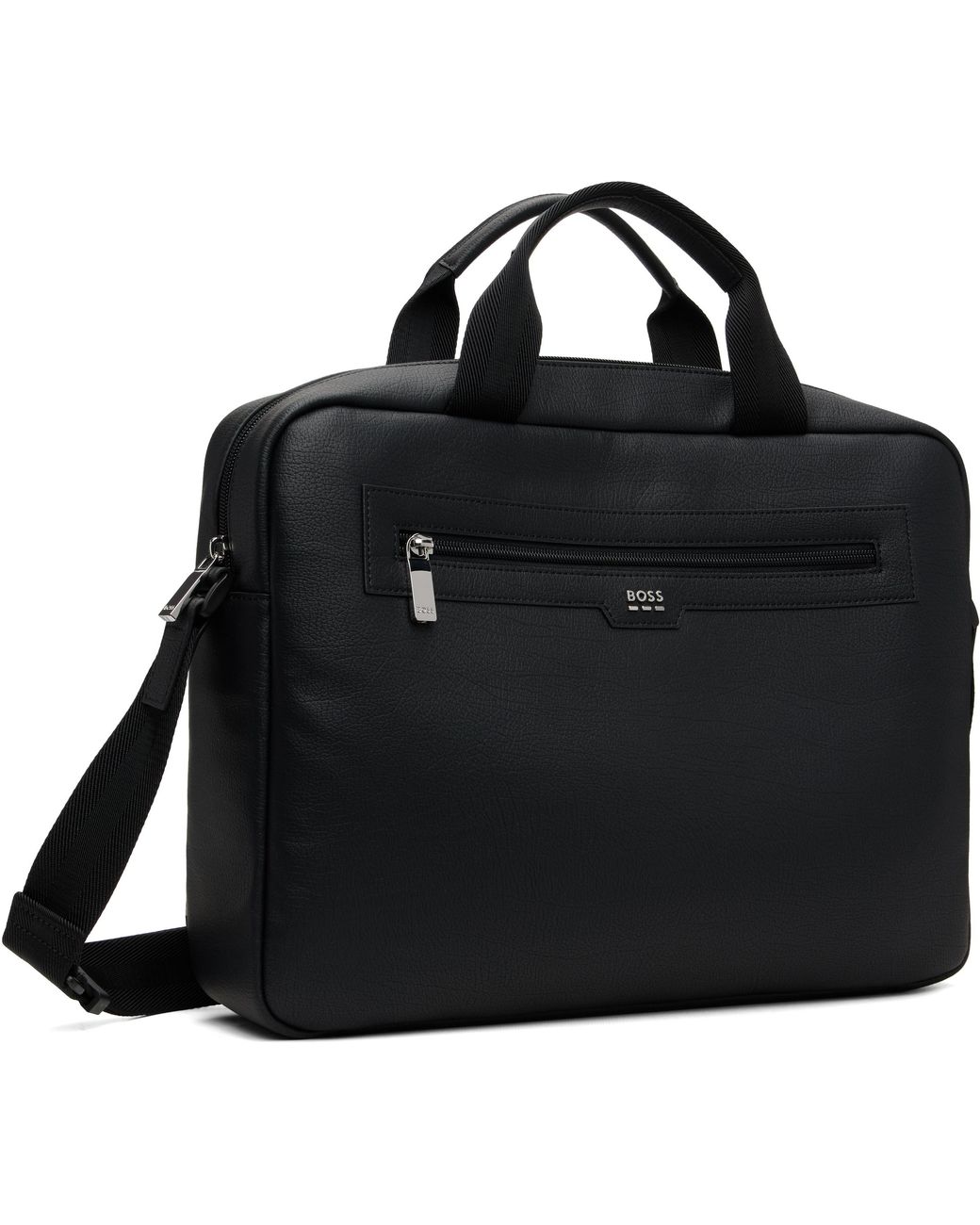 Boss Black Grained Faux-Leather Briefcase for men