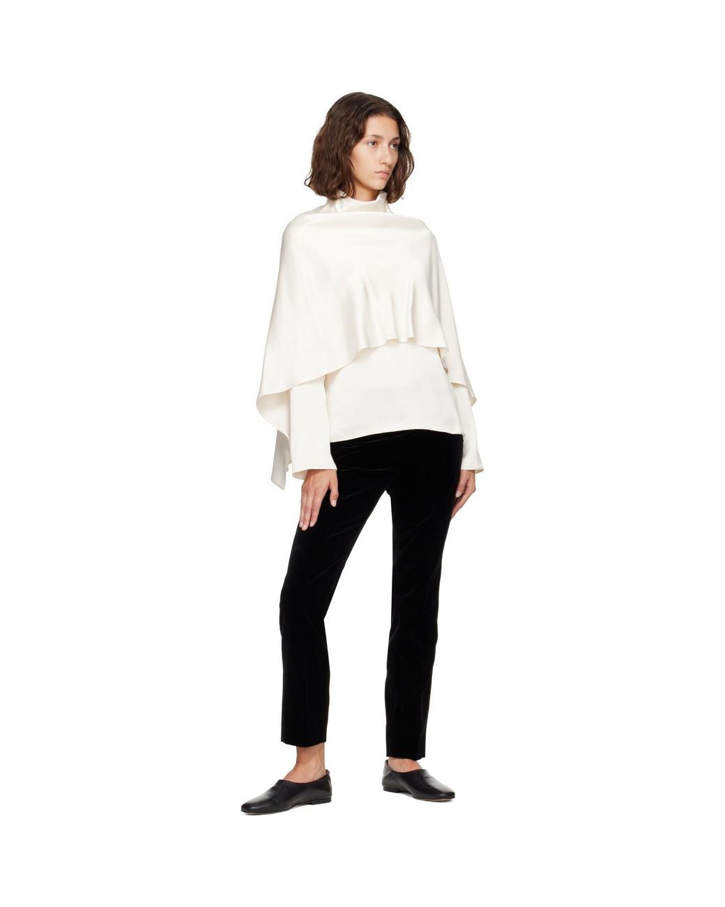 Rohe White Off- Satin Cape Blouse