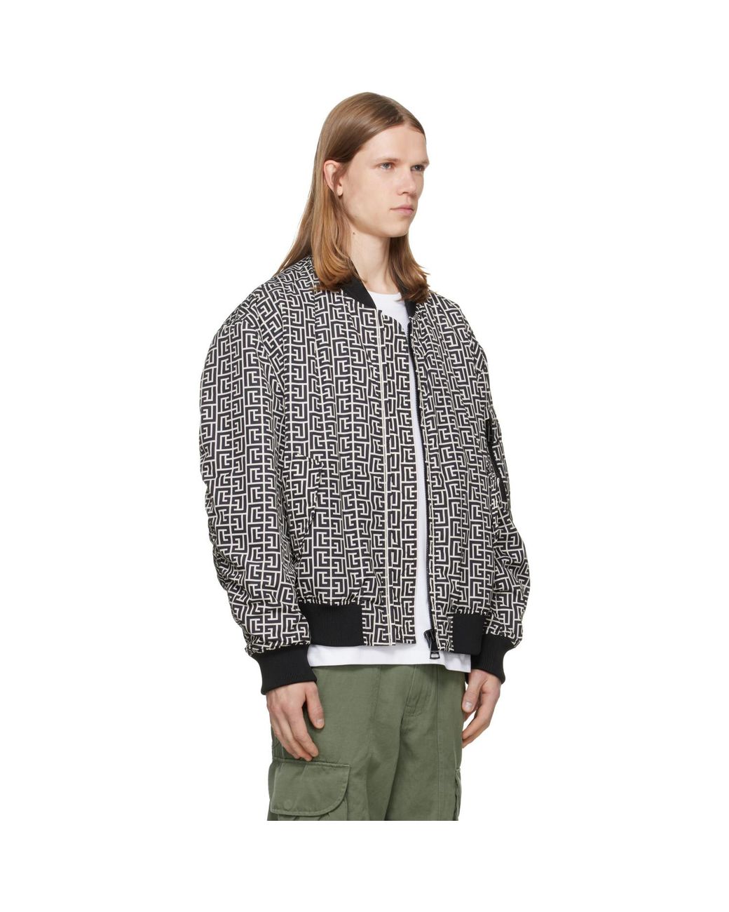 Balmain Gray Monogram Bomber Jacket for men