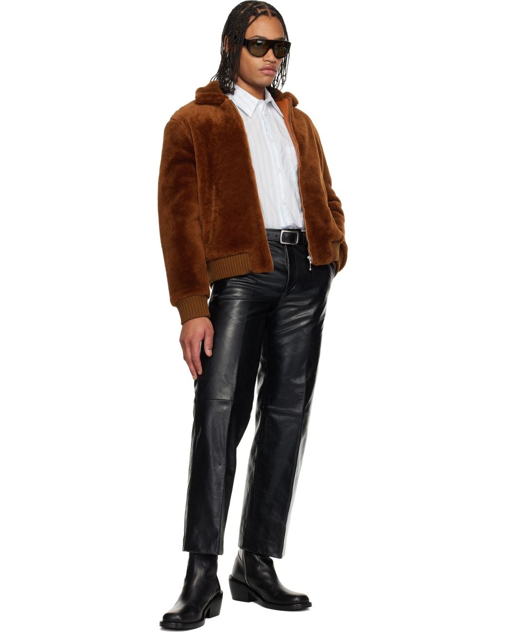 メンズ Ernest W. Baker ブラウン ジッパー シアリングジャケット Brown