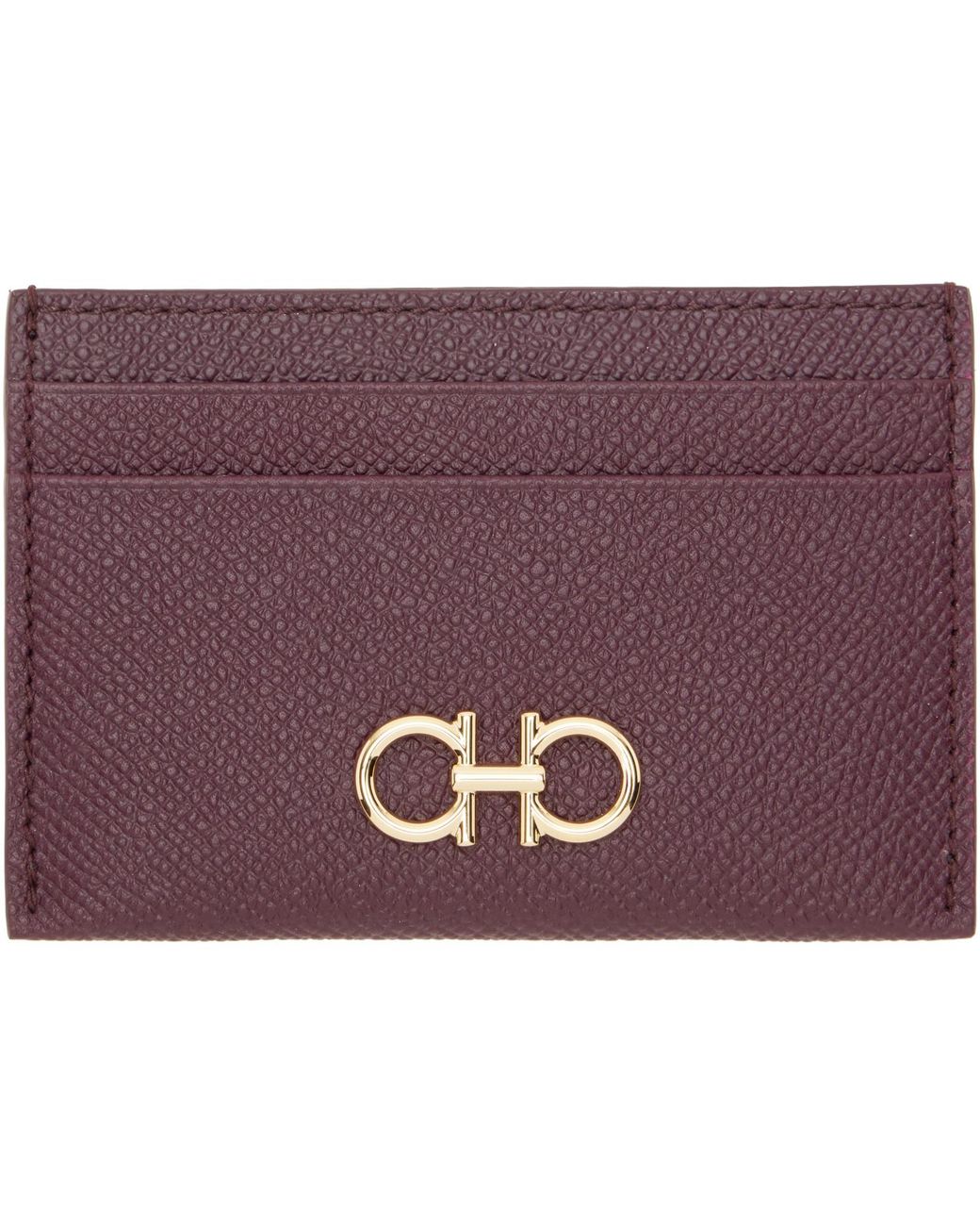 Ferragamo Purple Burgundy Gancini Credit Card Holder