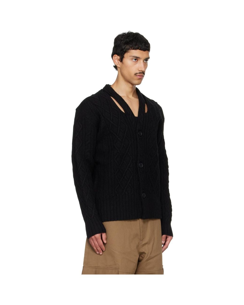 Simone Rocha Black Cable Knit Slash Cardigan for men