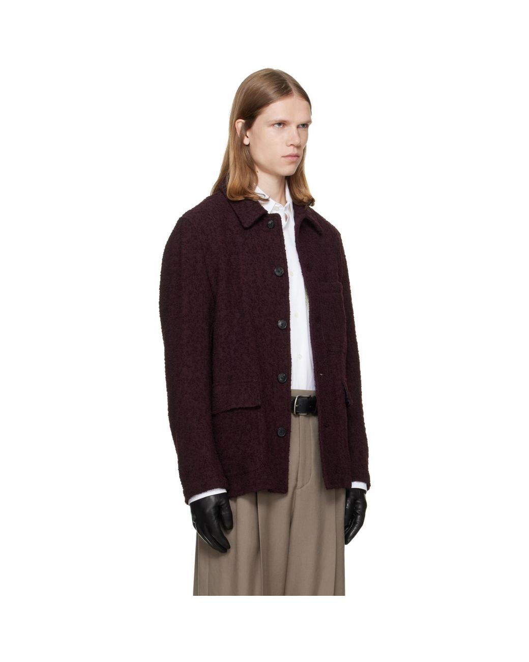 Dries Van Noten Purple Burgundy Wool Bouclé Jacket for men