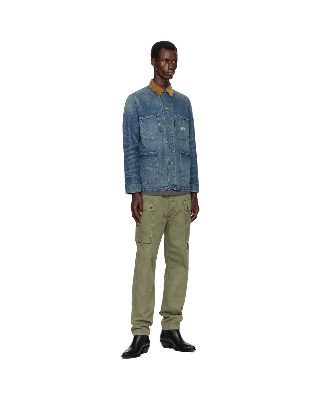 RRL Blue Corduroy-Collar Denim Jacket for men