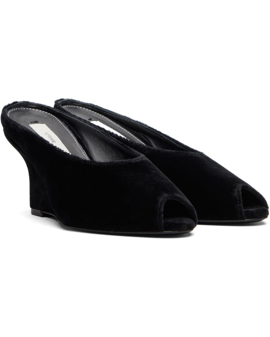 Totême  Black Peep-Toe Velvet Wedge Mule Heels