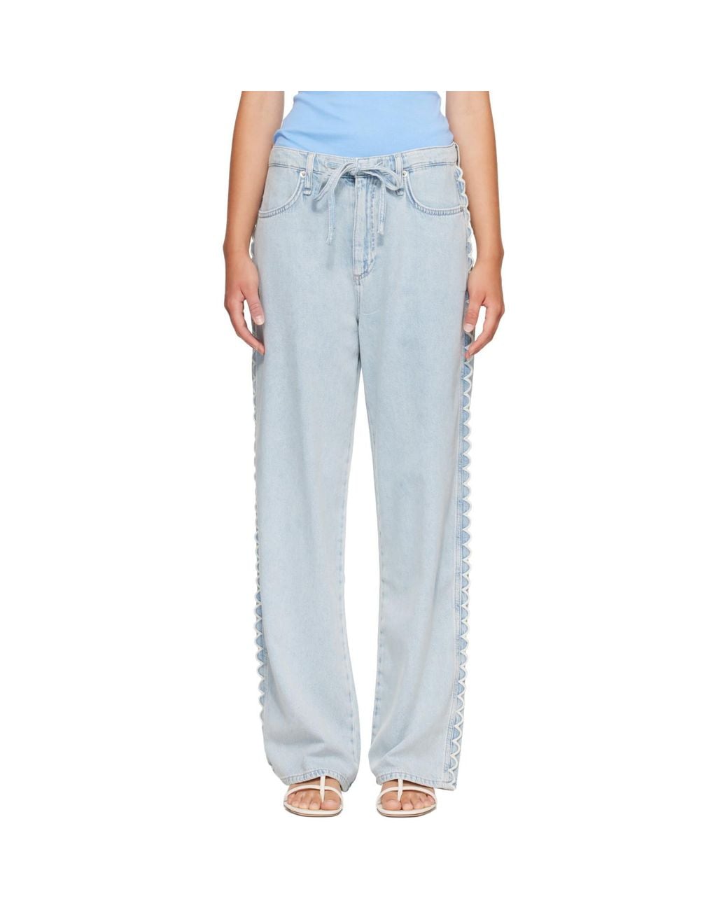 Rag & Bone Blue Phoebe Drawstring Wide-Leg Jeans