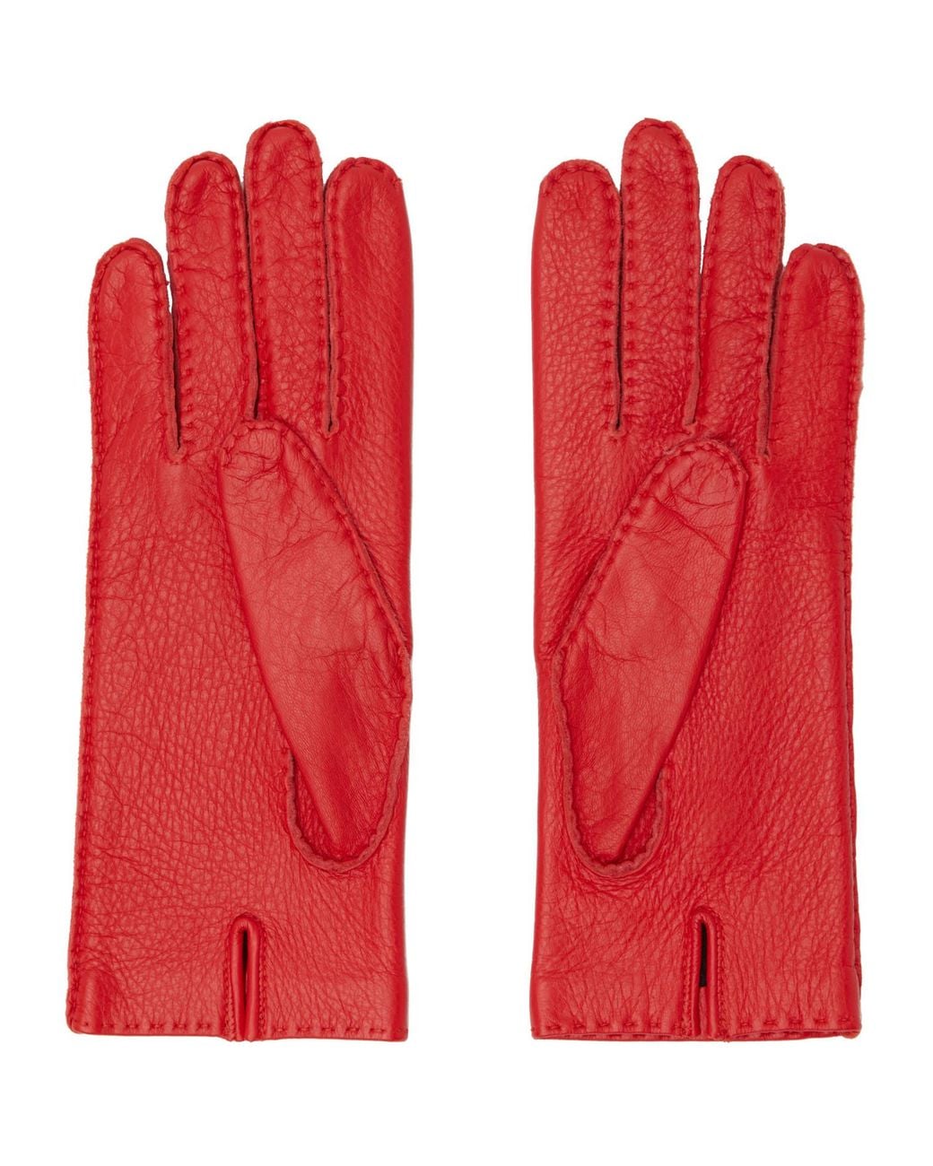 AMI Red Grained Leather Gloves