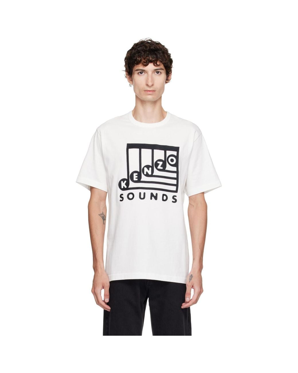 KENZO White Off- Sounds' Embroidered T-Shirt for men