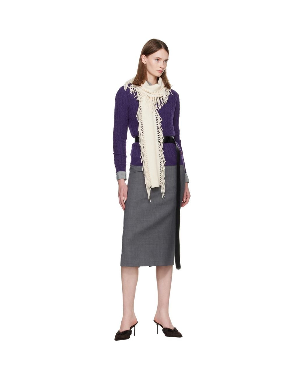 Totême White Cashmere Tassel Scarf