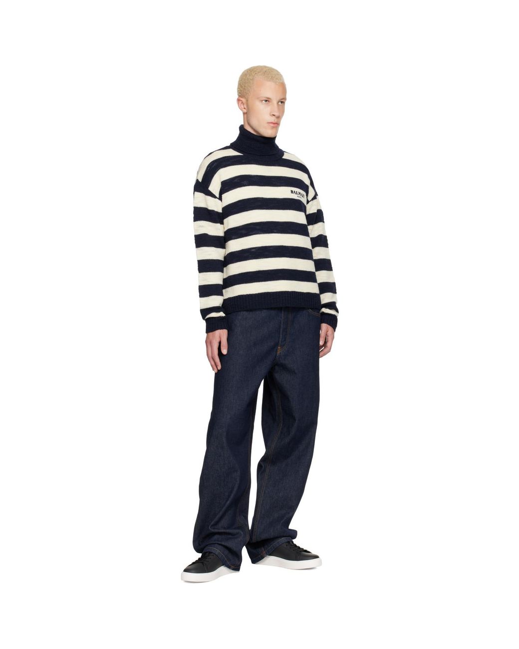 Balmain Blue Off- Mariniere Vintage Wool Turtleneck for men