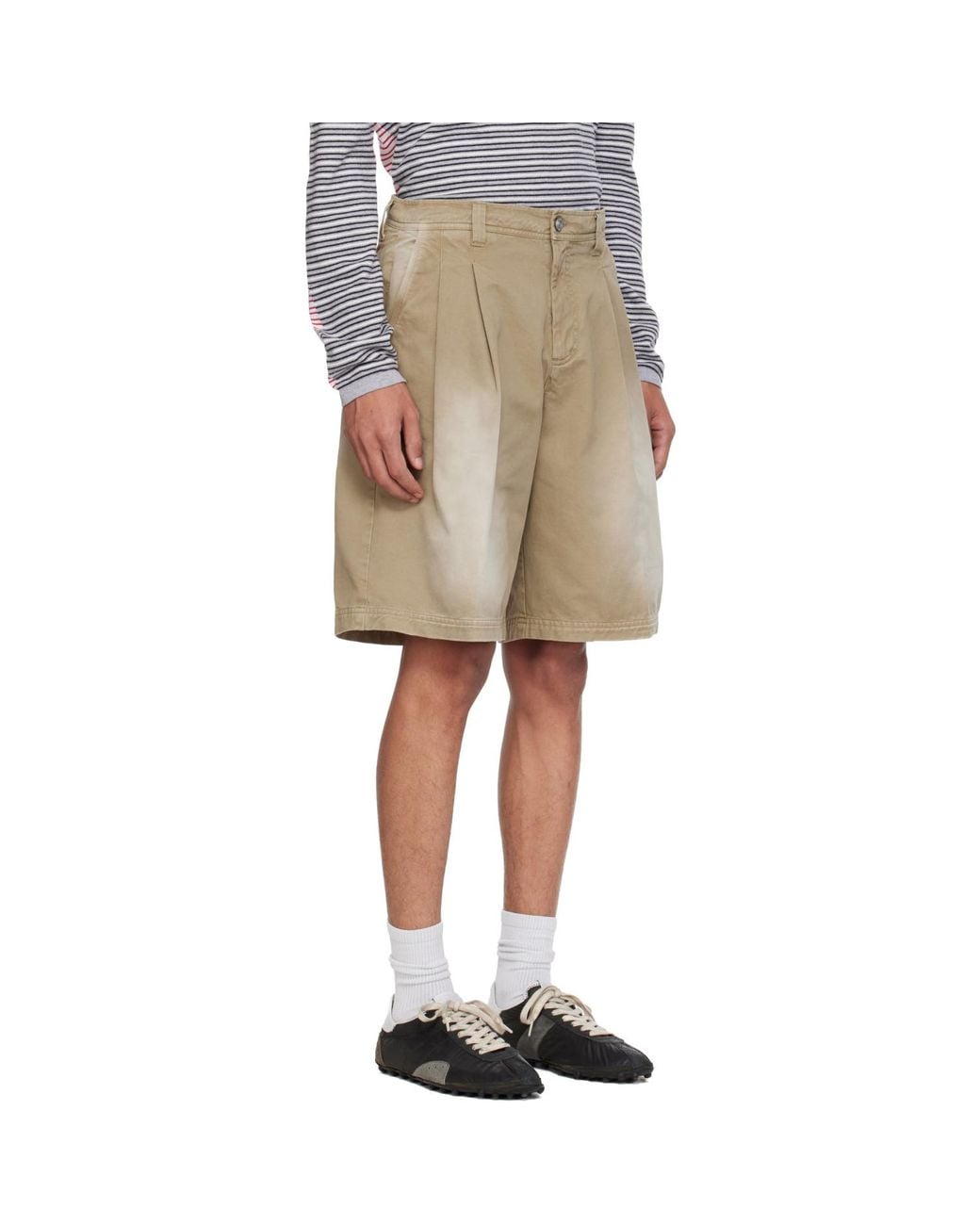 ERL Natural Pleated Chino Woven Denim Shorts for men