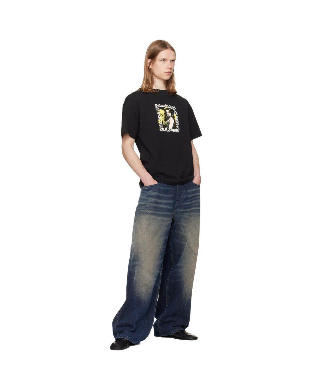 Palm Angels Black Pinup Regular T-Shirt for men
