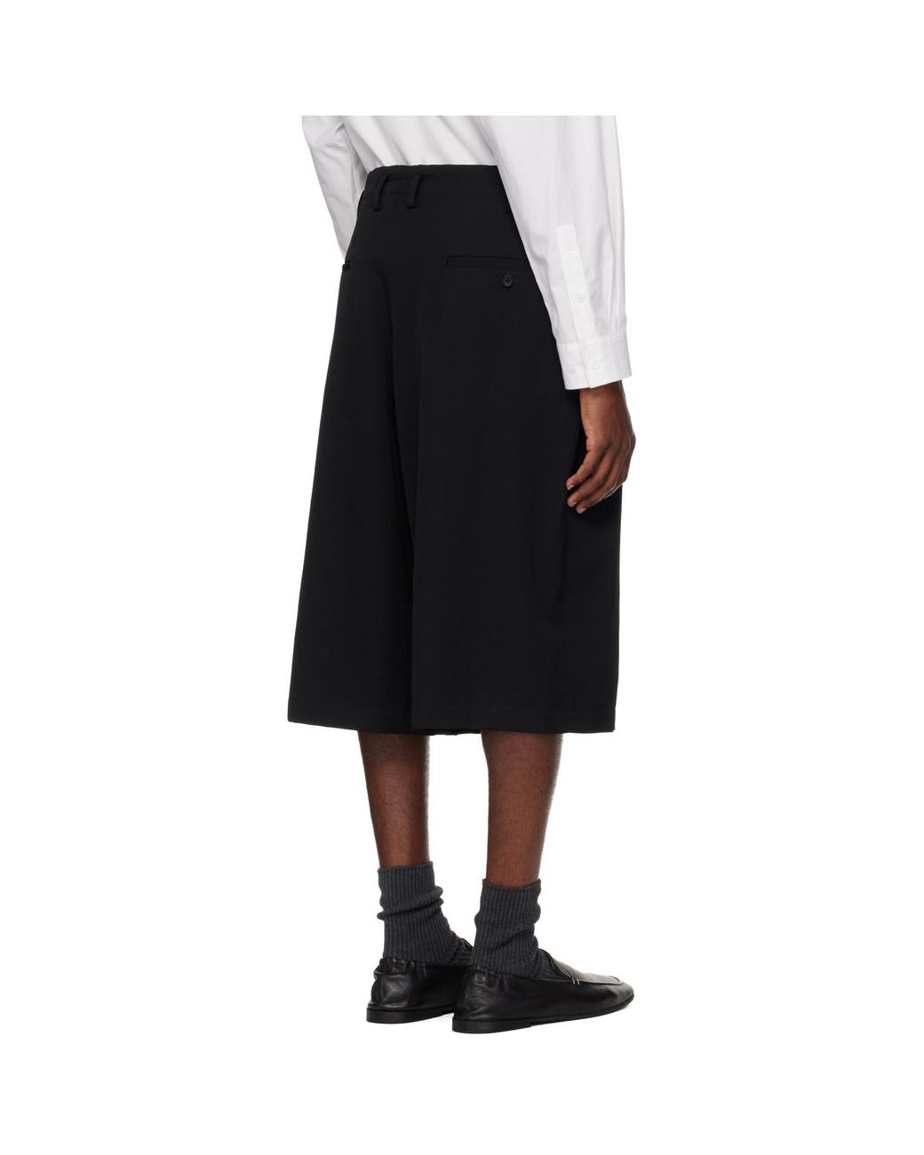 Yohji Yamamoto Black Wool Gabardine Gather Shorts for men