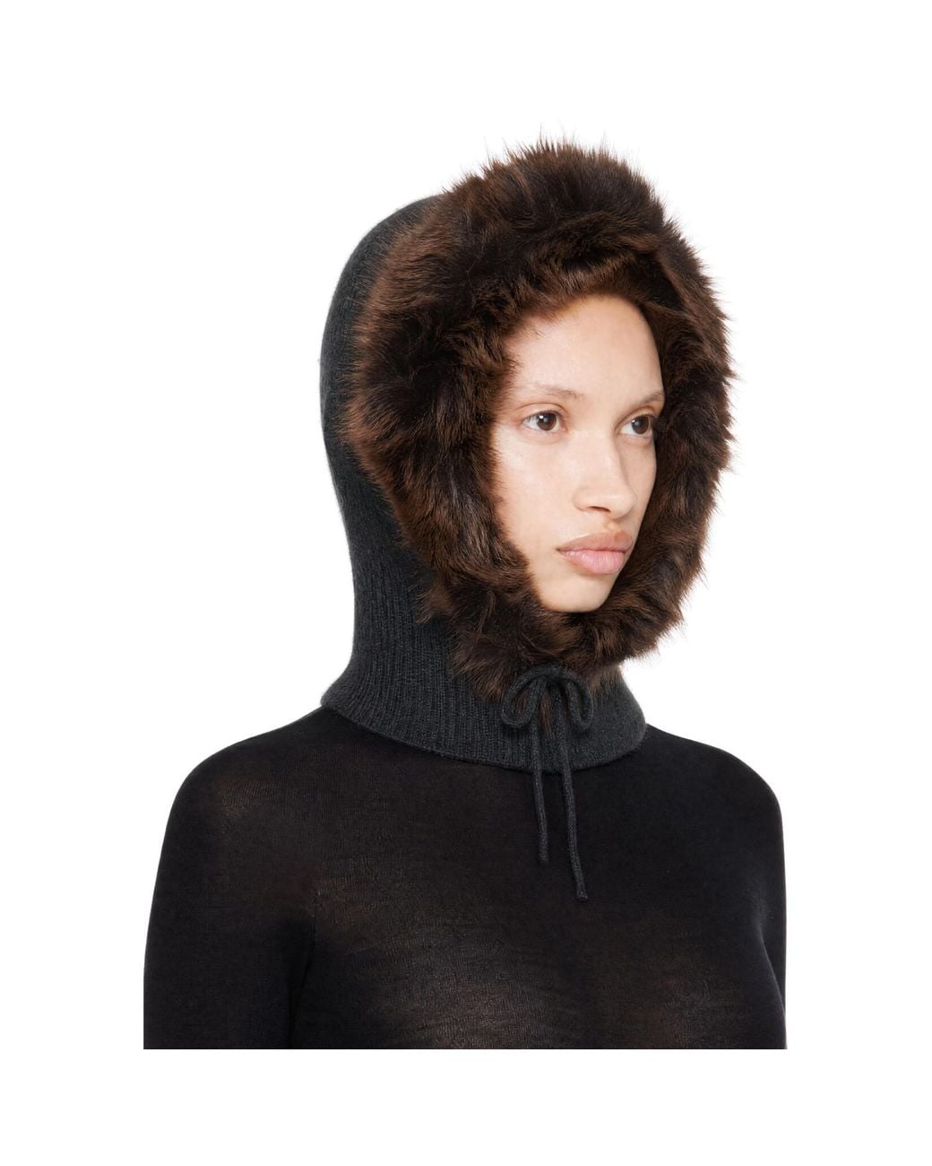 Marc Jacobs Black Faux Fur Trim Balaclava