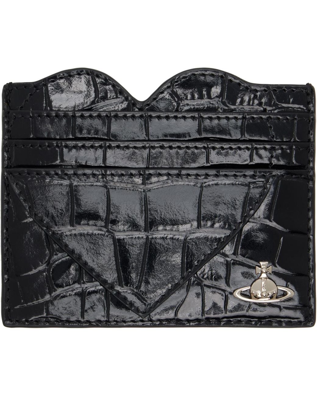 Vivienne Westwood Black Croc Heart Card Holder for men