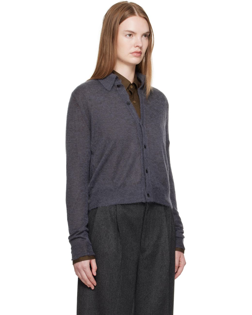 AURALEE Kid Mohair Sheer Knit Shirt Cardigan in Black | Lyst