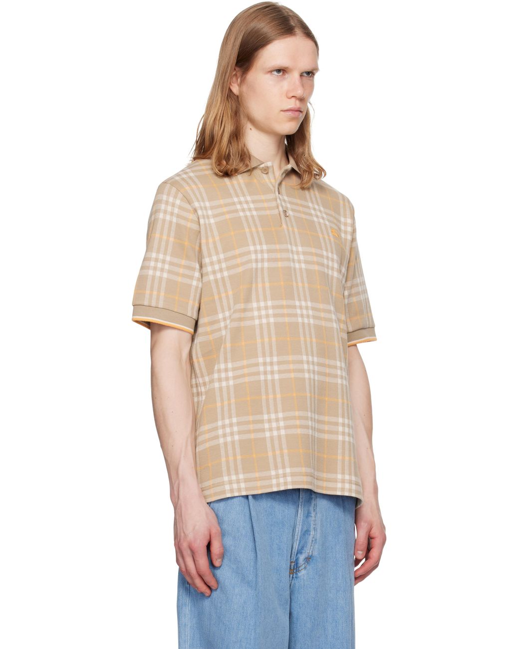 Burberry Blue Check Cotton Polo for men