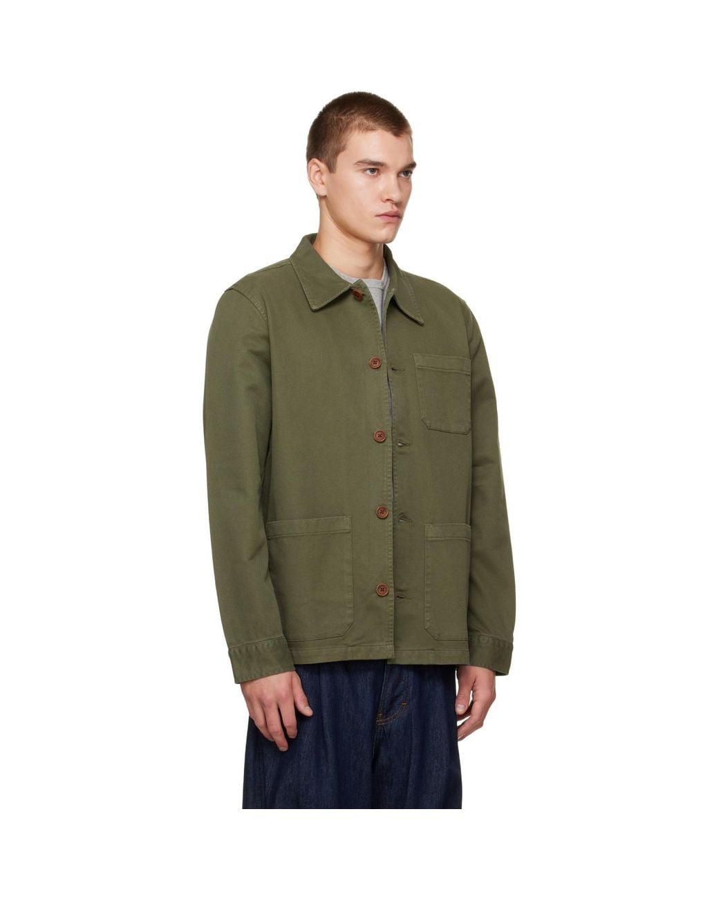 Nudie Jeans Green Khaki Barney Worker Jacket for men