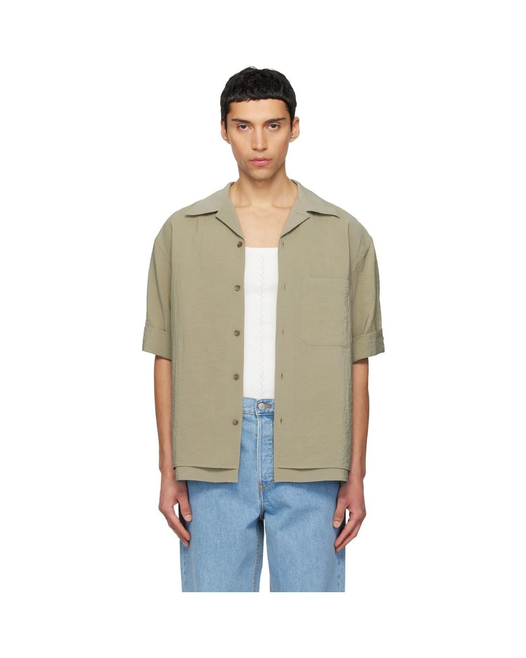 LE17SEPTEMBRE Black Double-Layered Open Collar Shirt for men