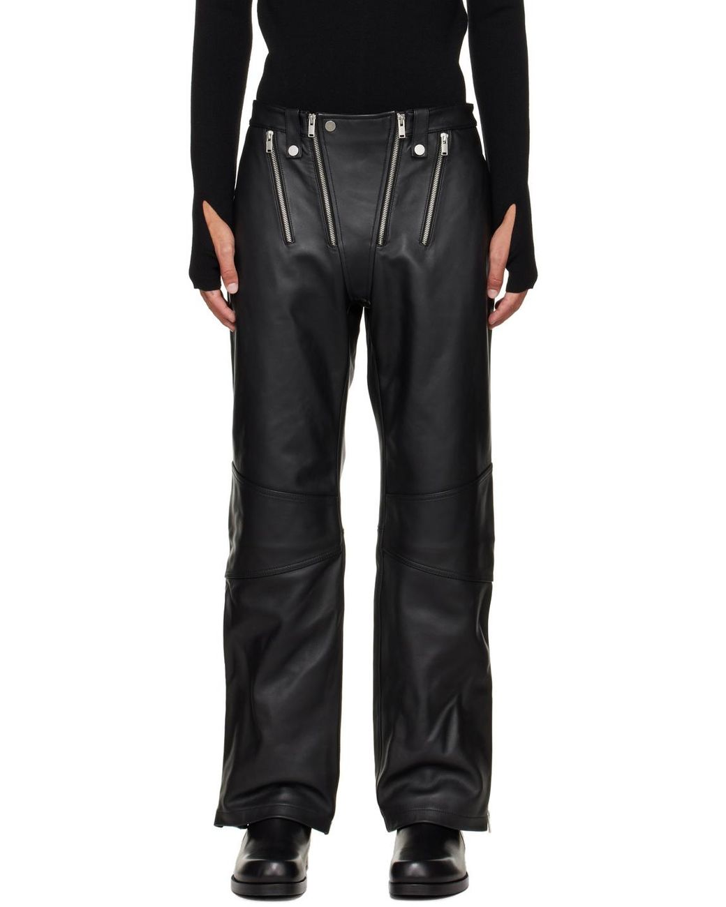 Dion Lee Leather Biker Kick Trousers in Black for Men | Lyst