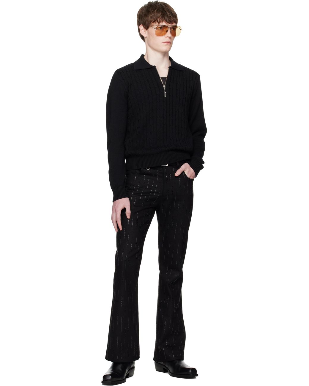Ernest W. Baker Cable Knit Zip Polo in Black for Men | Lyst