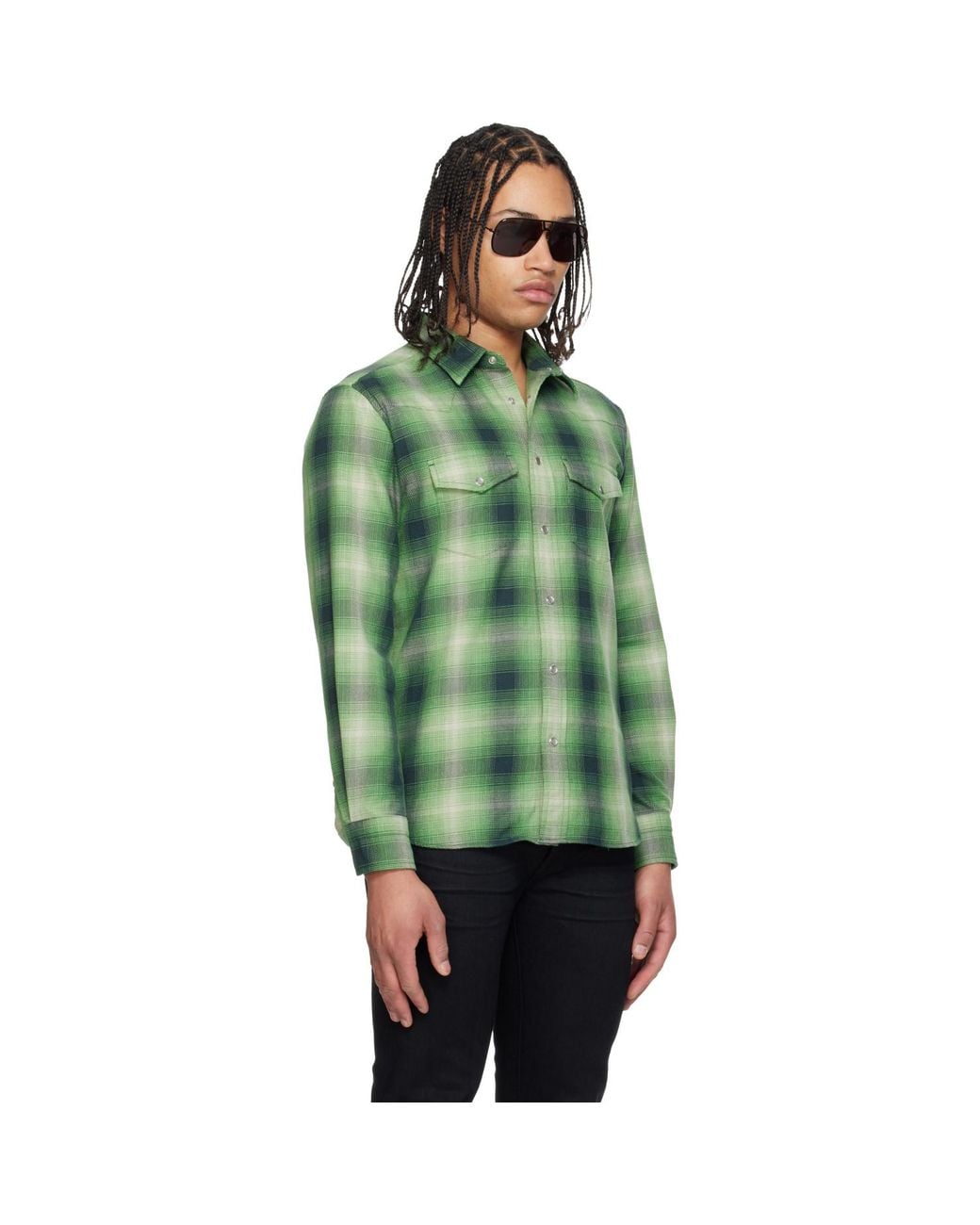 Tom Ford Green Grand Degrade Check Western Shirt for men