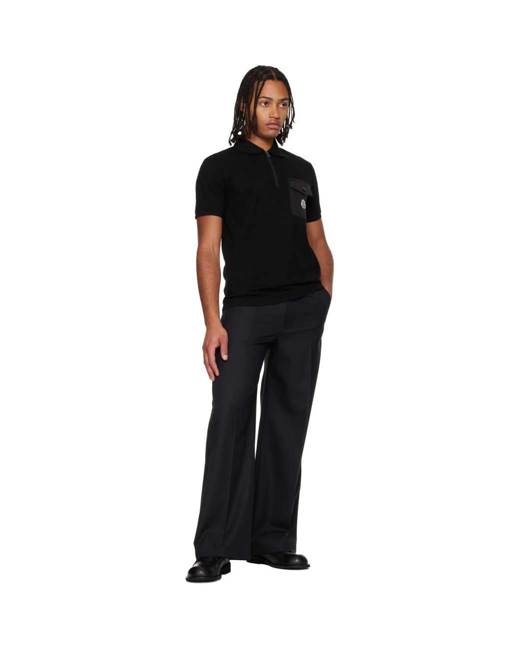 Moncler Black Cotton Piquet Pocket Polo for men