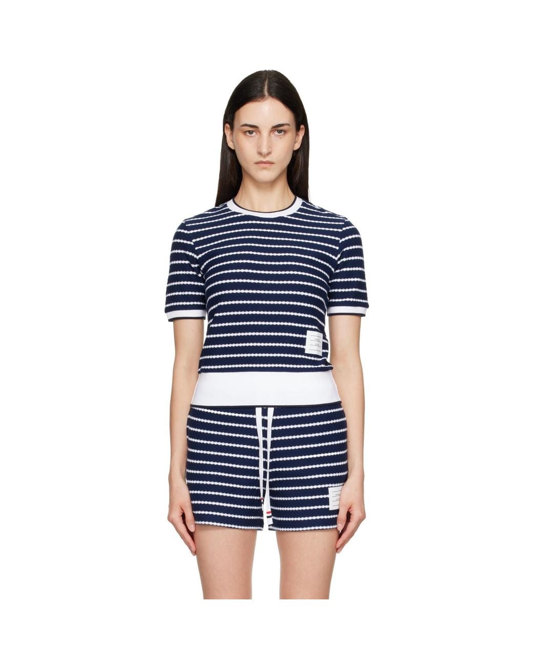 Thom Browne Blue Striped Honeycomb Rib T-Shirt