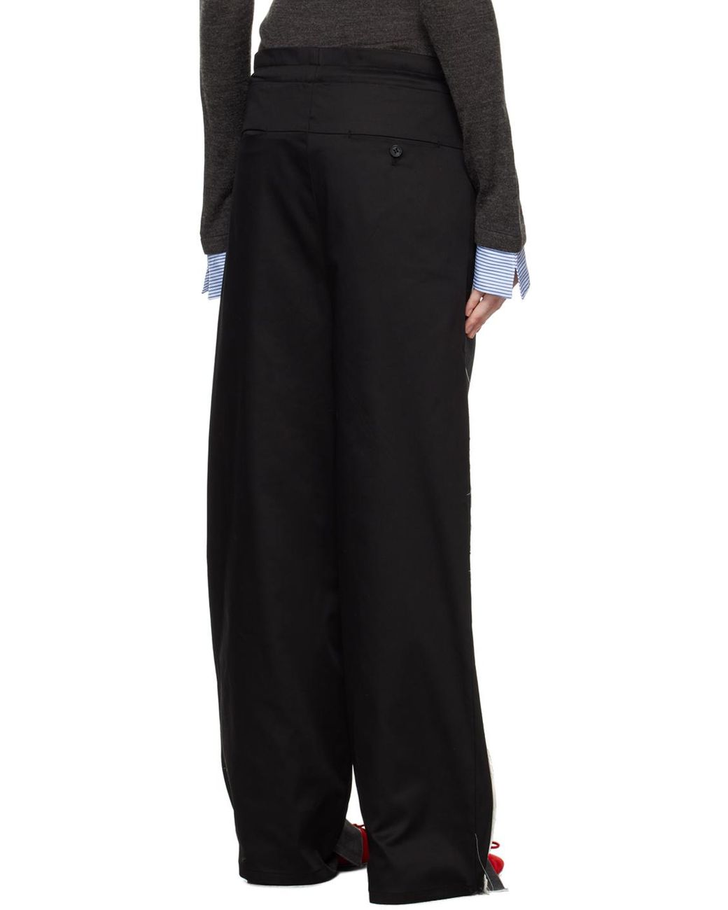 OPEN YY Front Stripe Layered Trousers in Black | Lyst