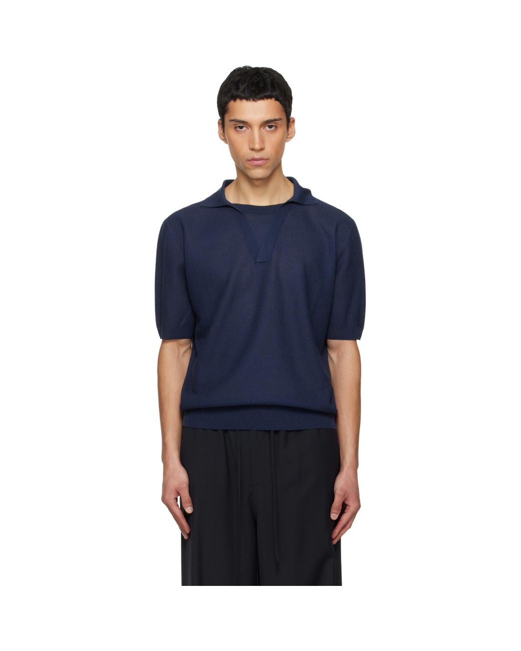 LE17SEPTEMBRE Blue Layered Neck Knit Polo for men