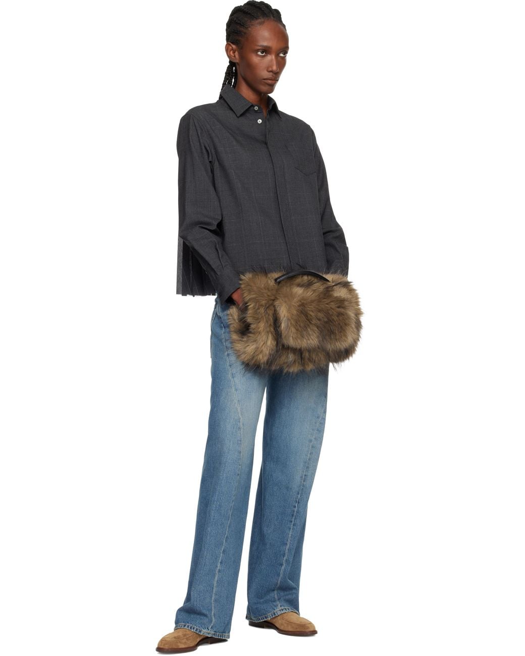 Sacai Faux-Fur Muff Bag in Black | Lyst