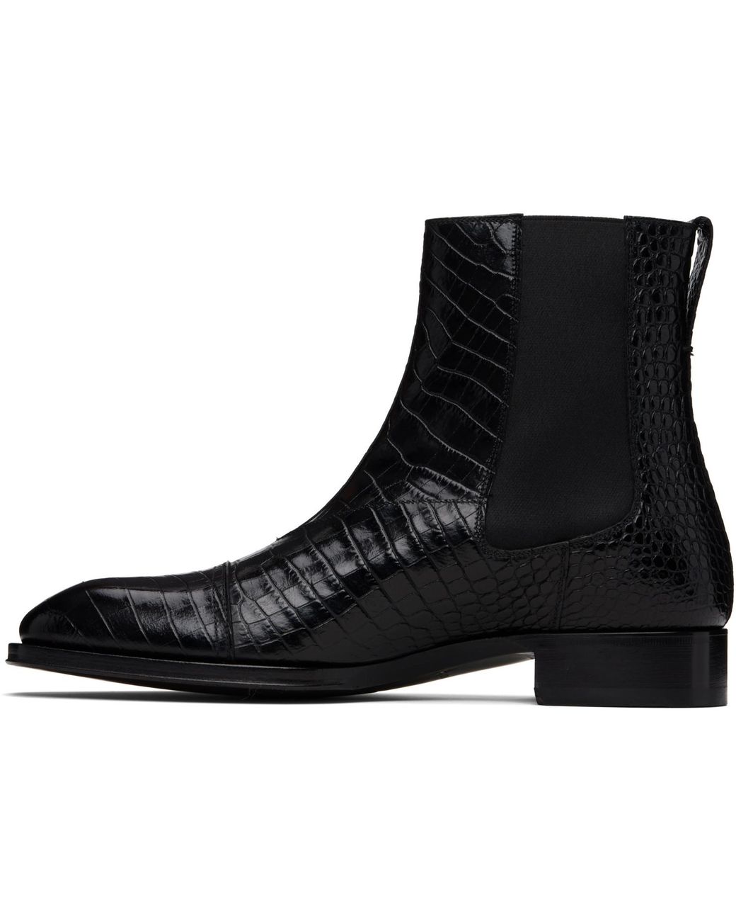 Tom Ford Black Shiny Printed Croc Elkan Chelsea Boots for men