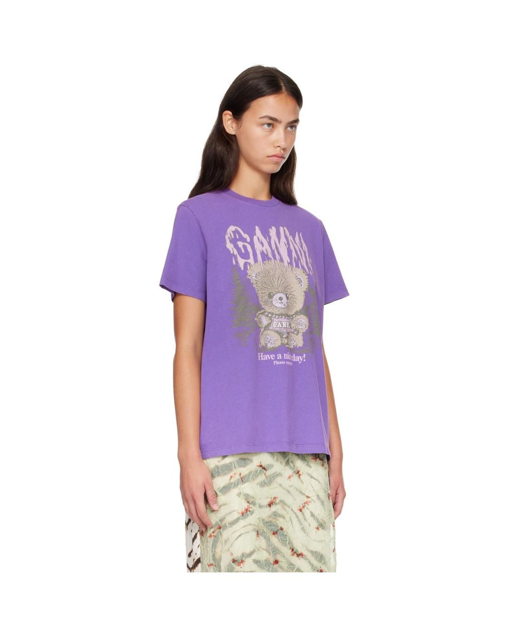 Ganni Purple Future Heavy Relaxed Teddy Forest T-Shirt