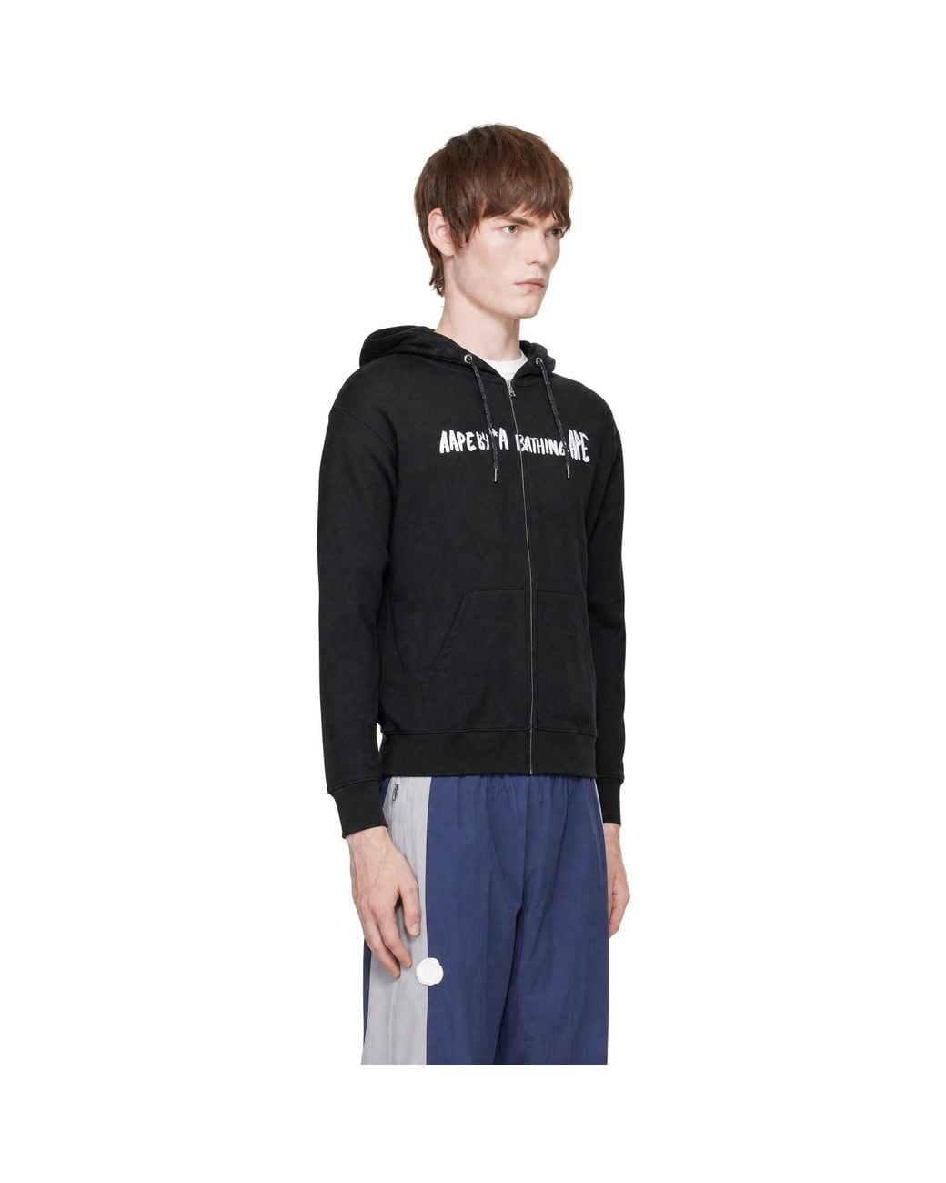 Aape By A Bathing Ape Black 'Aape' Basic Zip Up Hoodie for men