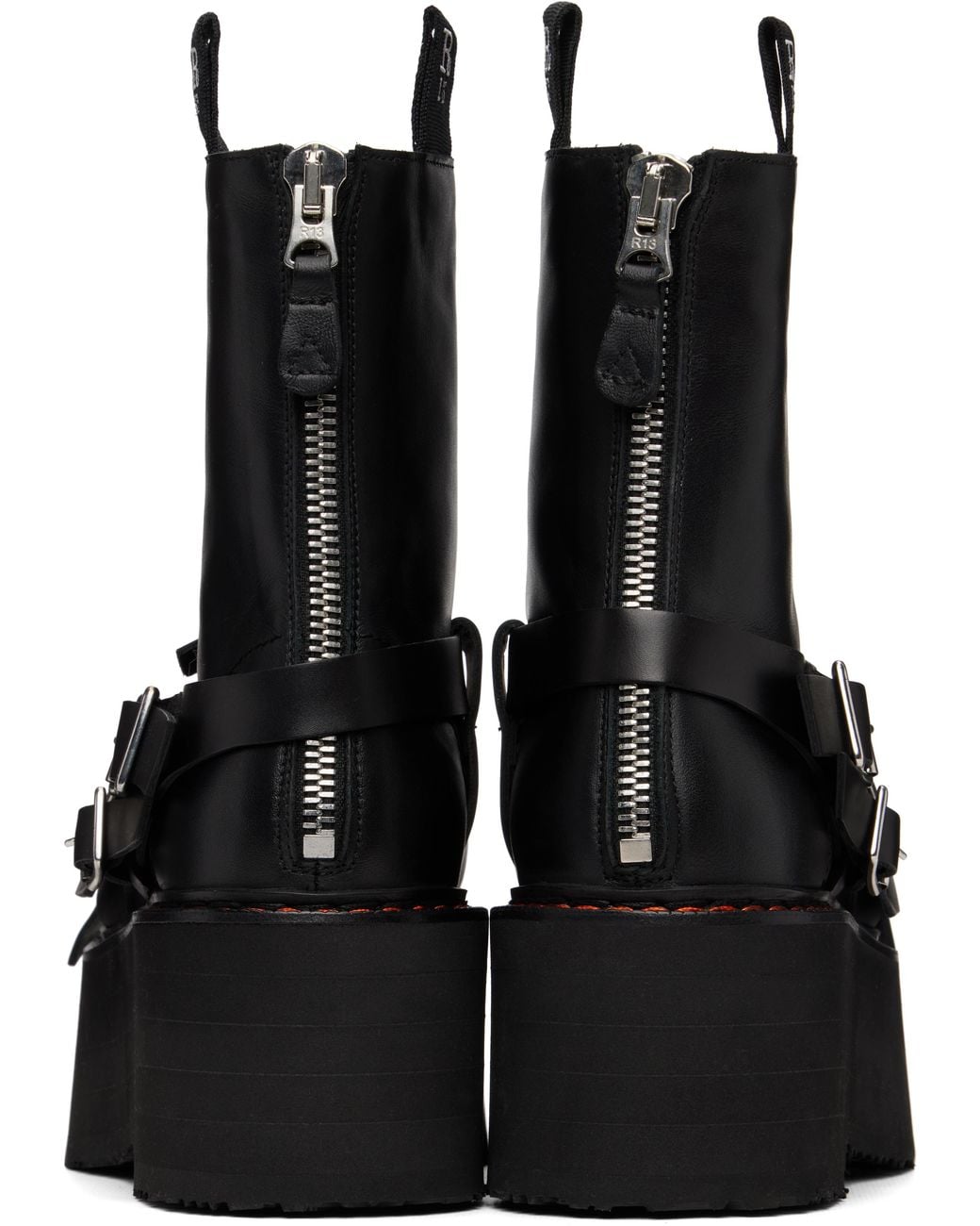 R13 Black Strapped Double Stack Boots