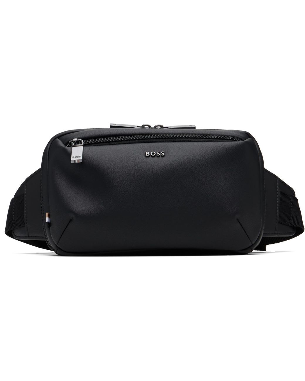 Boss Black Grained Faux-Leather Belt Bag for men