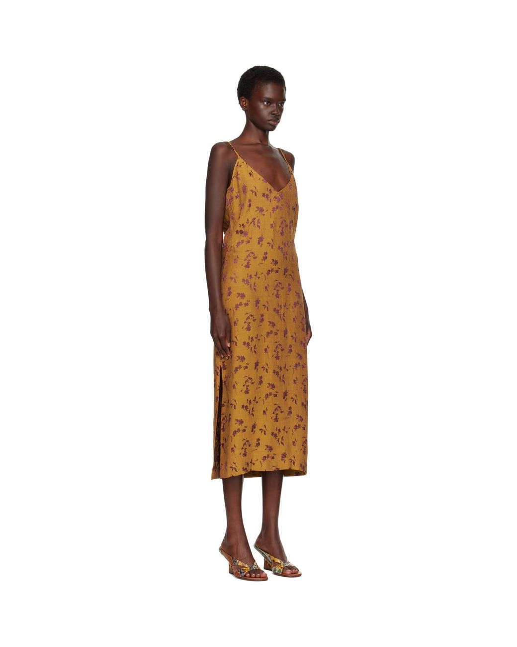 Dries Van Noten Brown Tan Jacquard Midi Dress