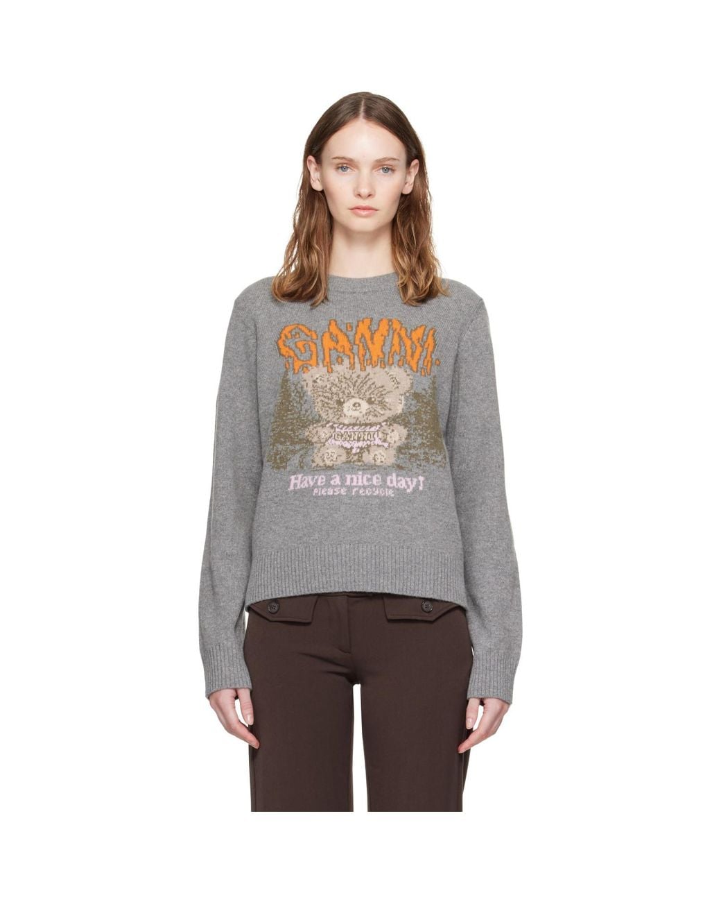 Ganni Gray Forest Teddy Wool Sweater