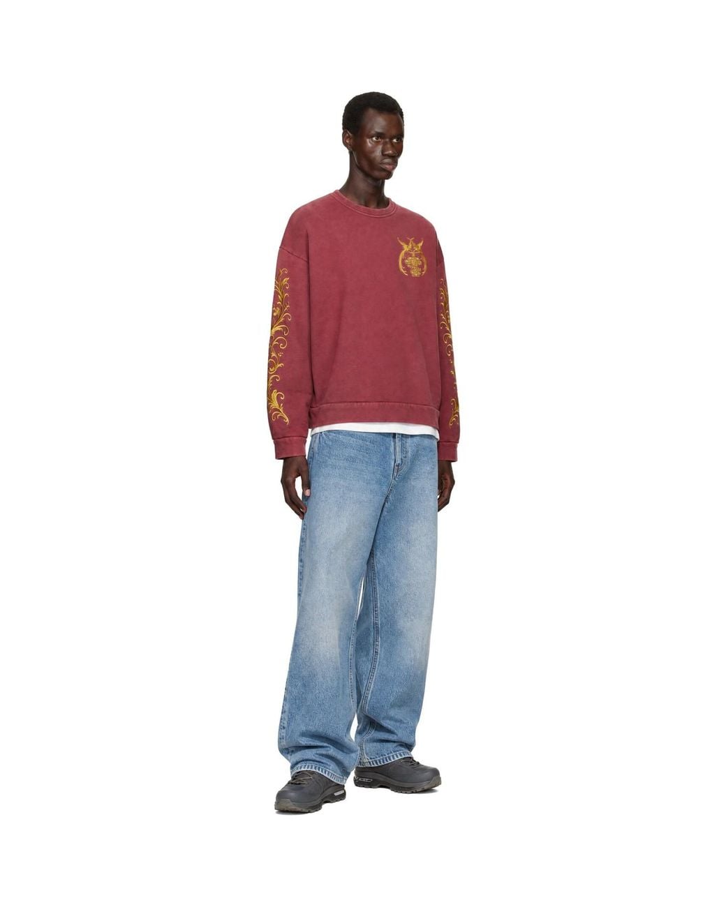 Who Decides War Red Burgundy Fountain Crest Crewneck Sweatshirt for men