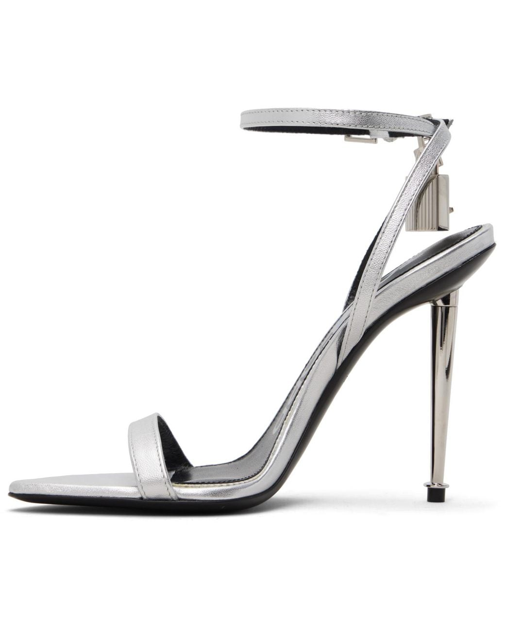 Tom Ford Metallic Nappa Padlock Pointy Naked Heeled Sandals