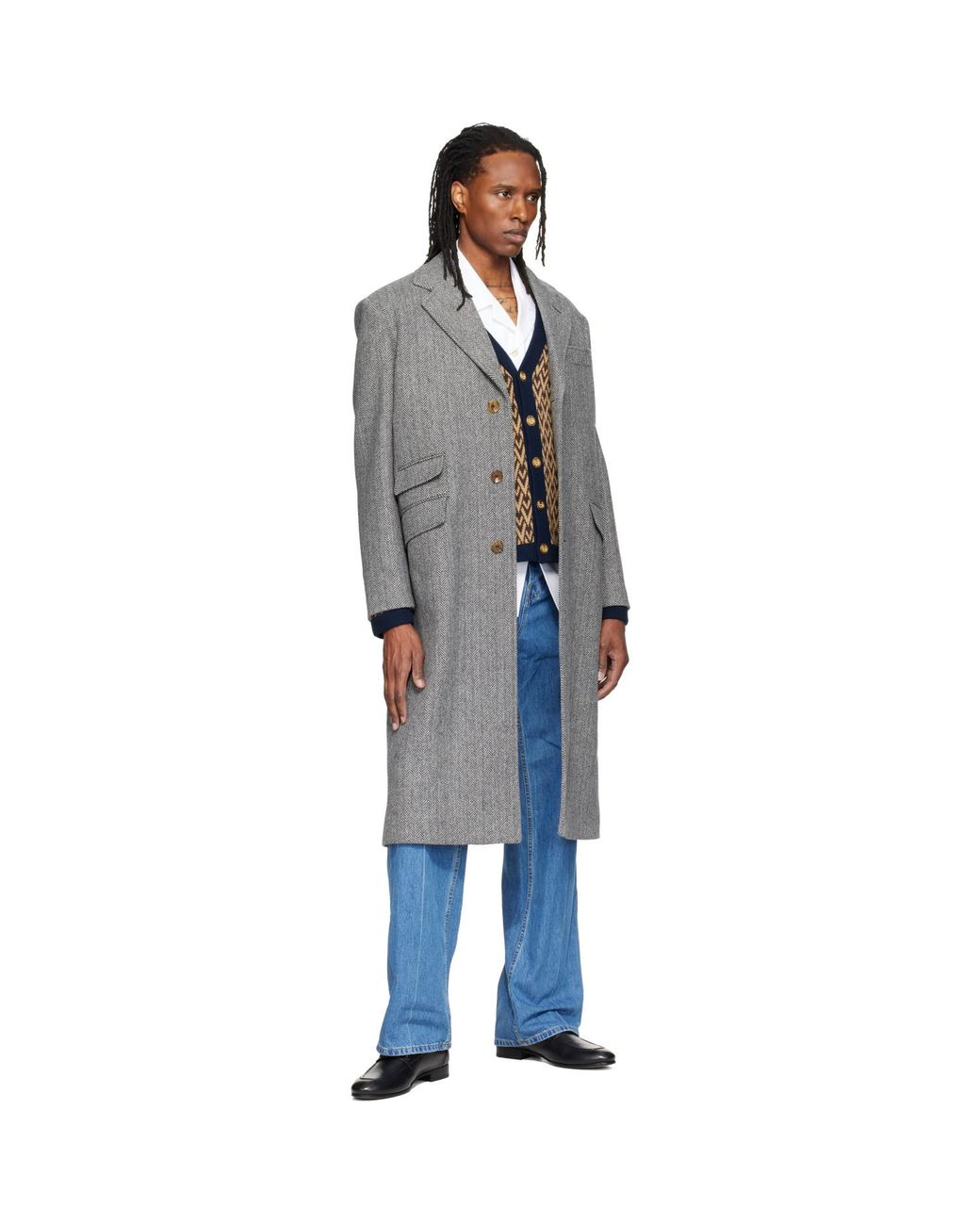 Valentino Gray Wool Herringbone Coat for men