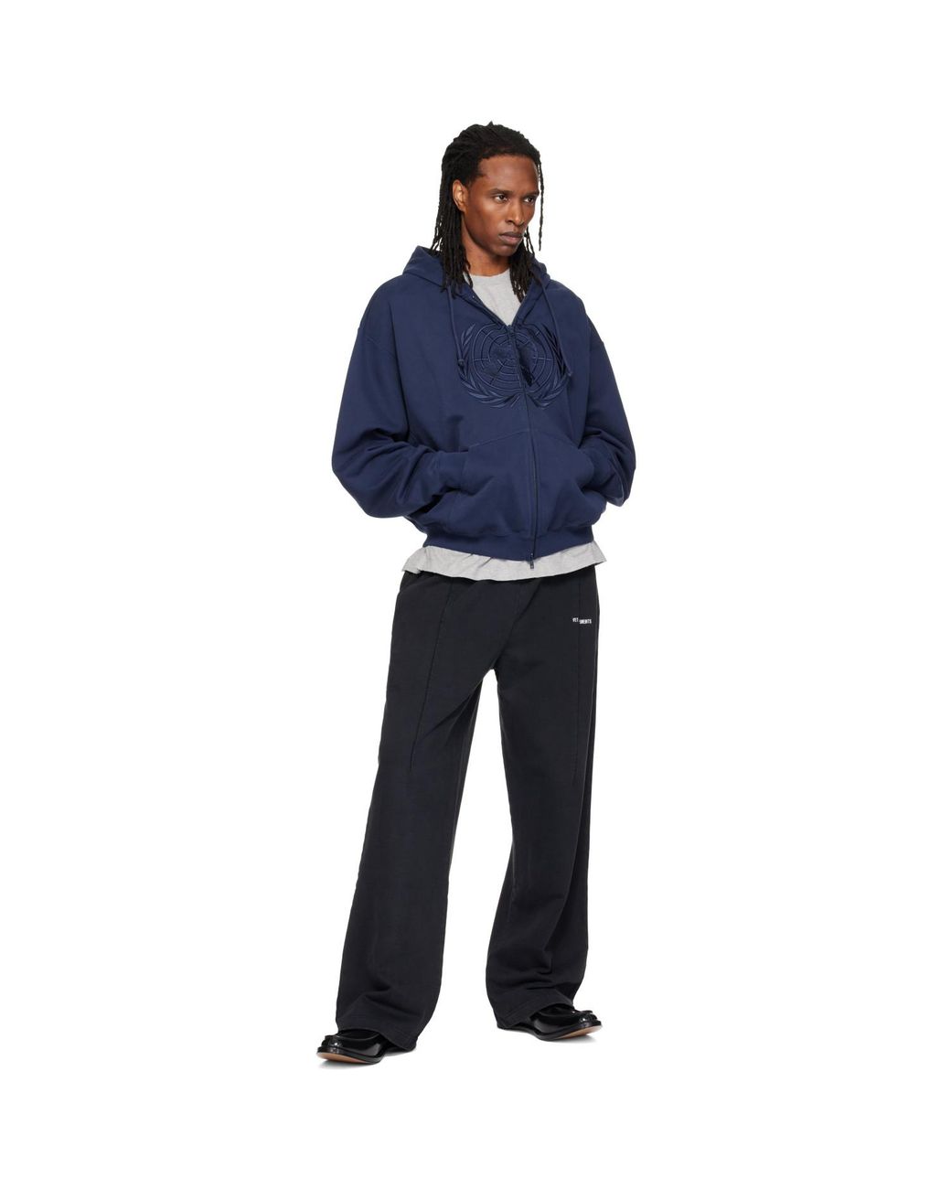 Vetements Blue Embroidered Zip Up Hoodie for men