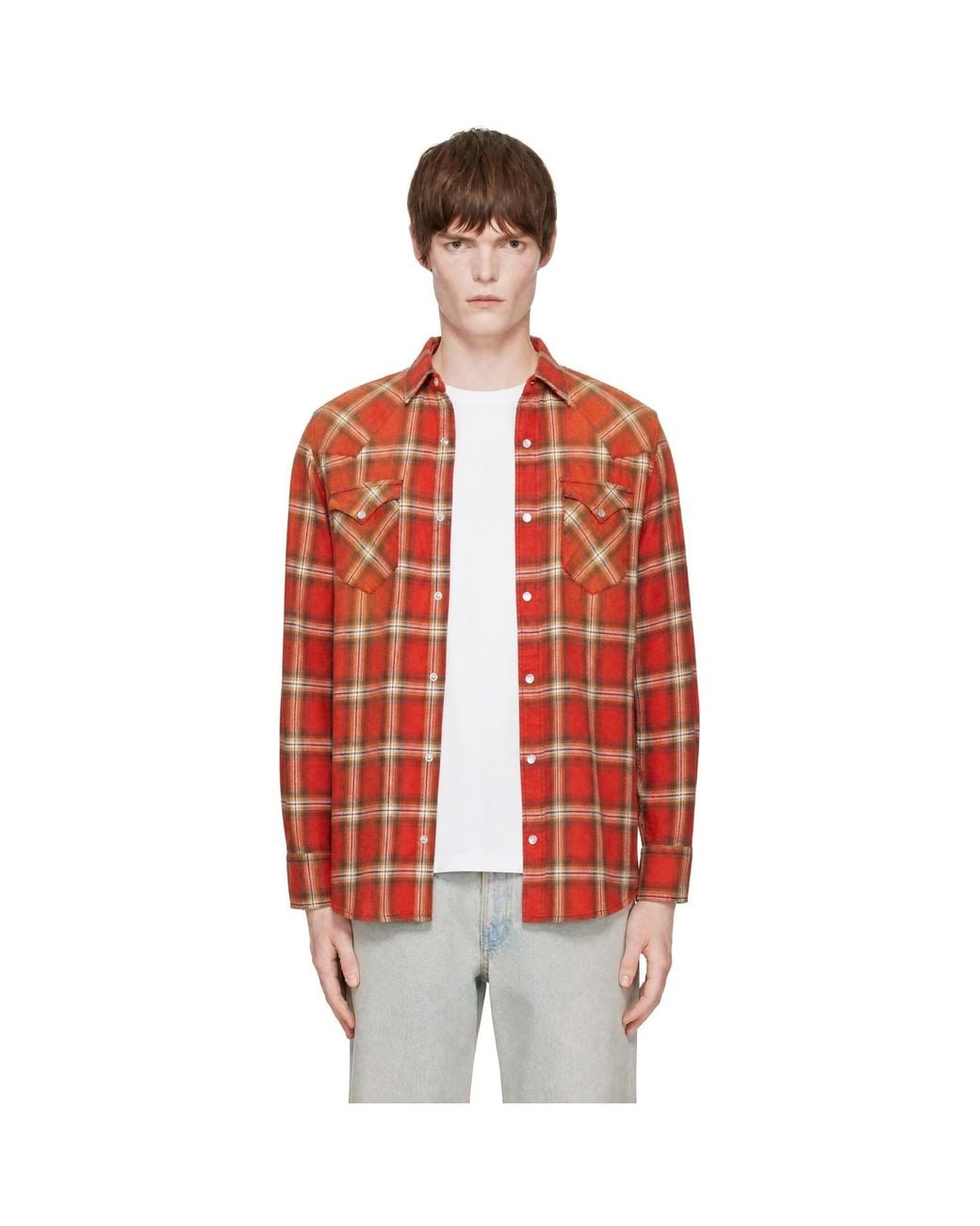 Carter Young Red Washed Flannel Western Shirt for men